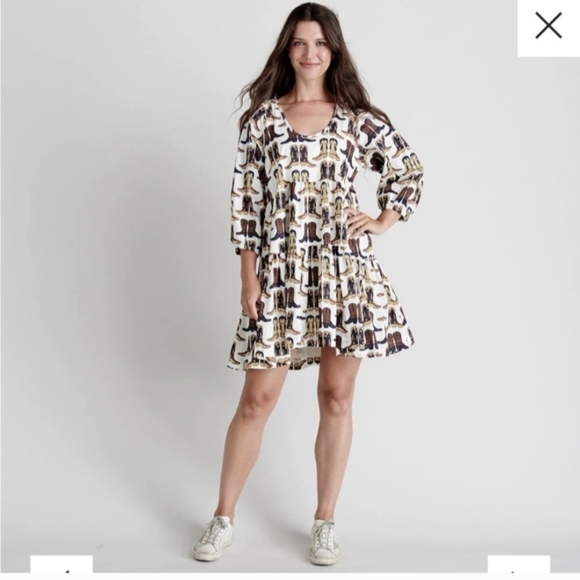 Pink Chicken Dresses & Skirts - Pink Chicken Cream Mini Dress with Brown Boot Print